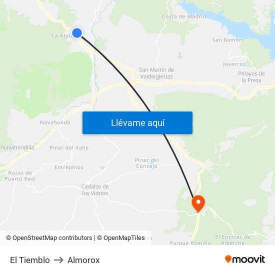 El Tiemblo to Almorox map