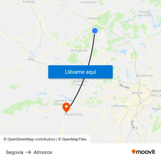 Segovia to Almorox map