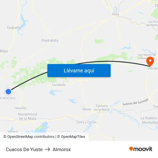 Cuacos De Yuste to Almorox map