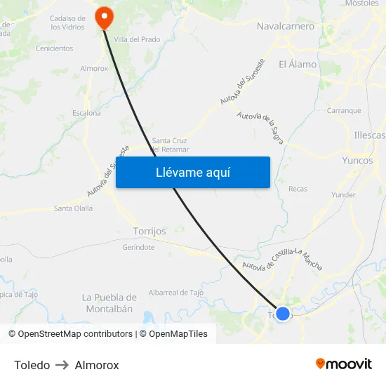 Toledo to Almorox map