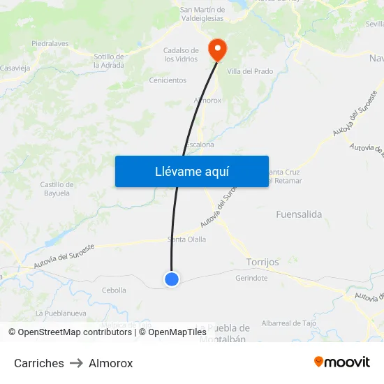 Carriches to Almorox map
