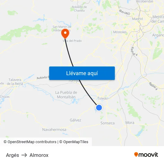 Argés to Almorox map