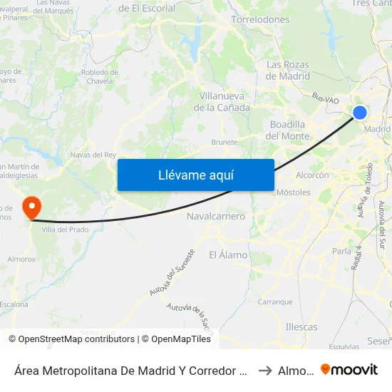 Área Metropolitana De Madrid Y Corredor Del Henares to Almorox map