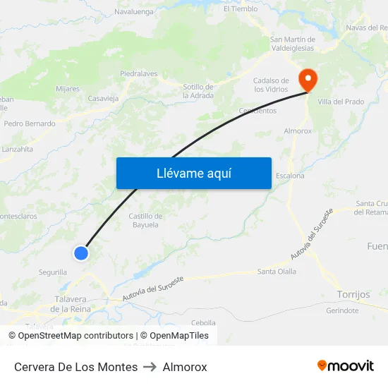 Cervera De Los Montes to Almorox map