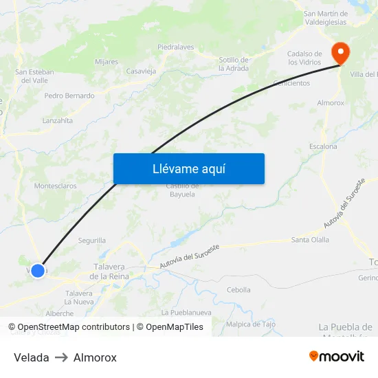 Velada to Almorox map
