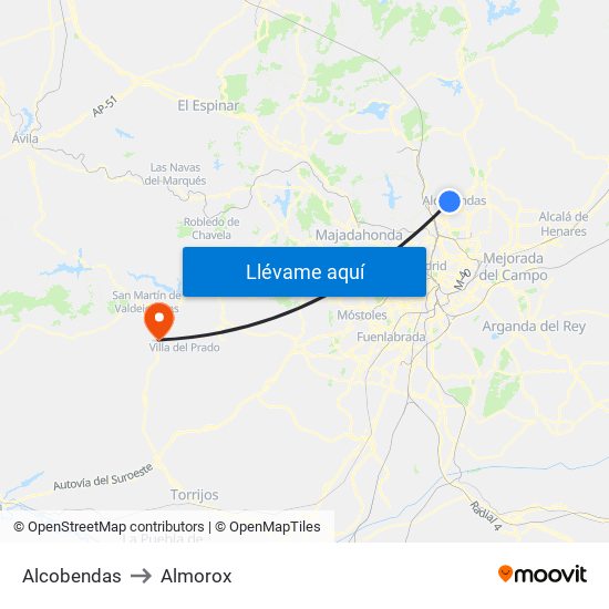Alcobendas to Almorox map
