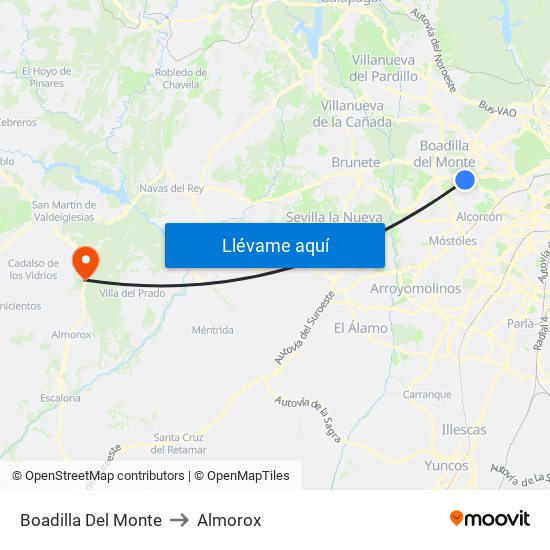 Boadilla Del Monte to Almorox map