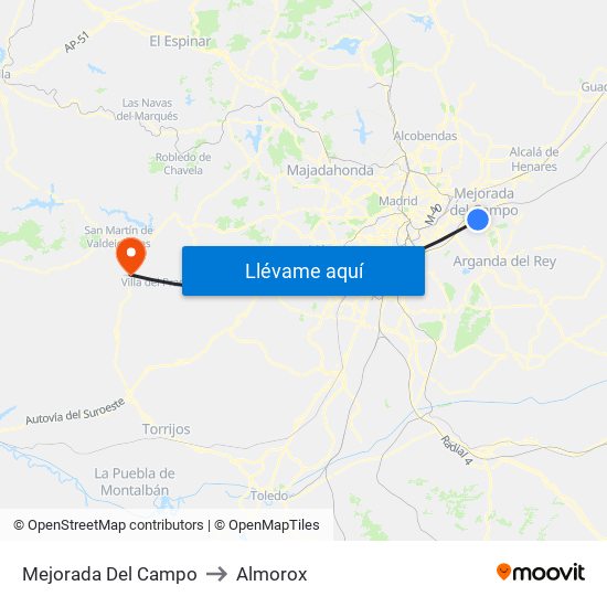 Mejorada Del Campo to Almorox map
