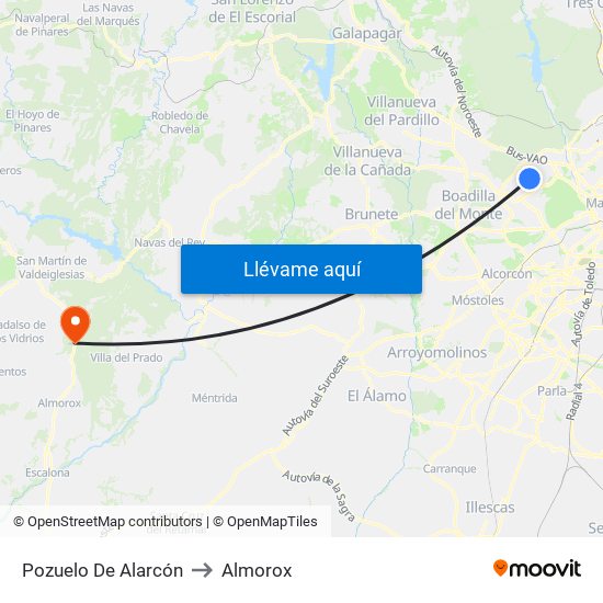 Pozuelo De Alarcón to Almorox map