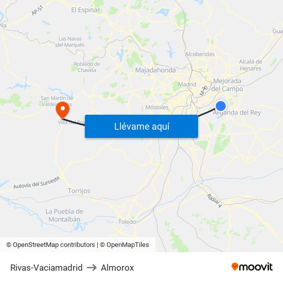 Rivas-Vaciamadrid to Almorox map