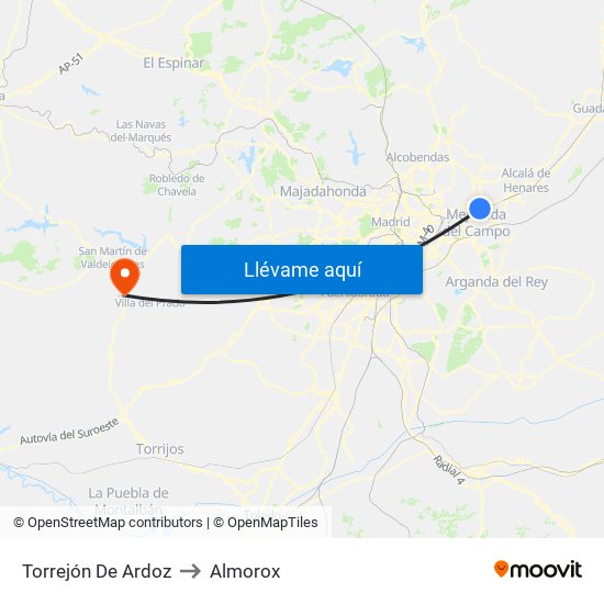 Torrejón De Ardoz to Almorox map