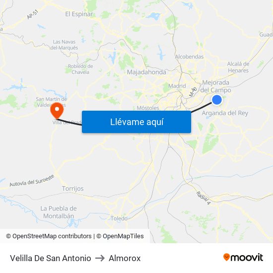 Velilla De San Antonio to Almorox map