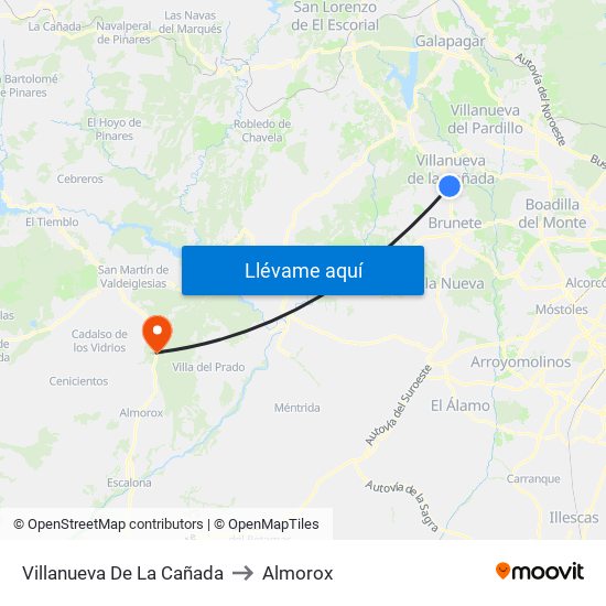 Villanueva De La Cañada to Almorox map
