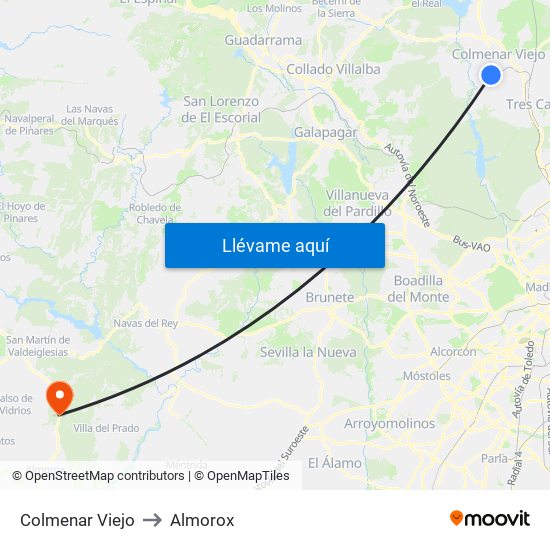 Colmenar Viejo to Almorox map
