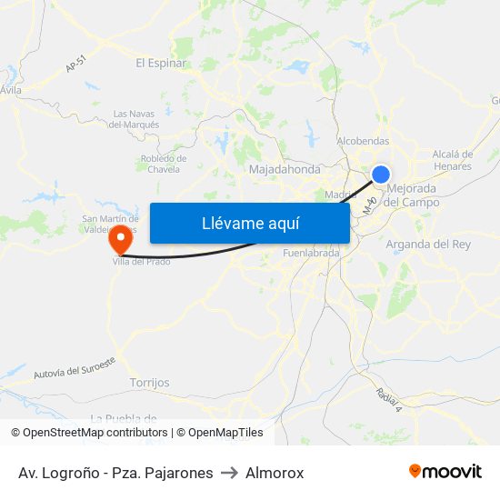 Av. Logroño - Pza. Pajarones to Almorox map