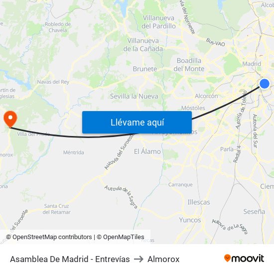 Asamblea De Madrid - Entrevías to Almorox map