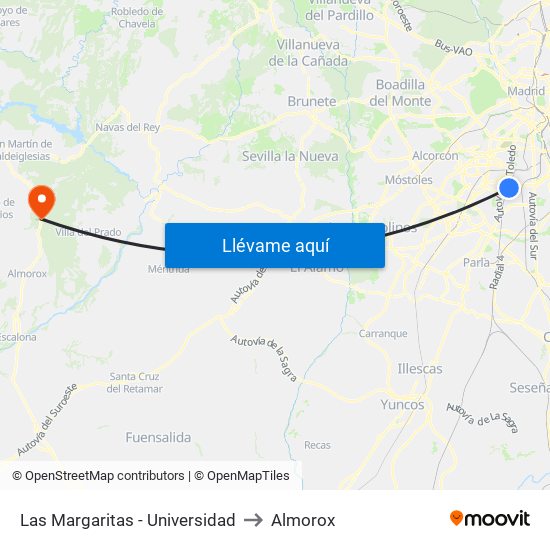Las Margaritas - Universidad to Almorox map