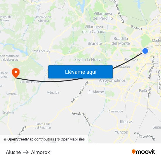 Aluche to Almorox map