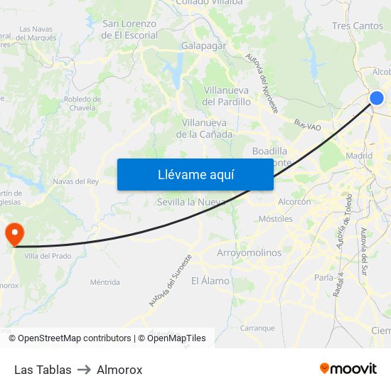 Las Tablas to Almorox map