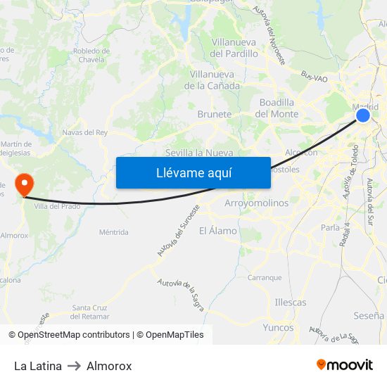 La Latina to Almorox map