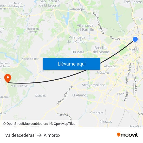 Valdeacederas to Almorox map