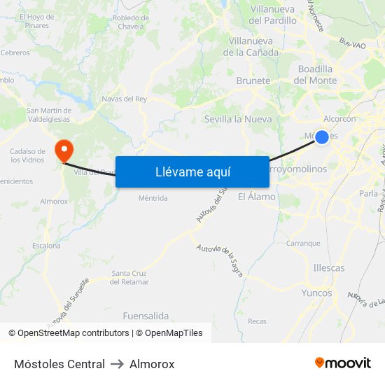 Móstoles Central to Almorox map