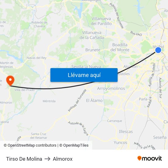 Tirso De Molina to Almorox map
