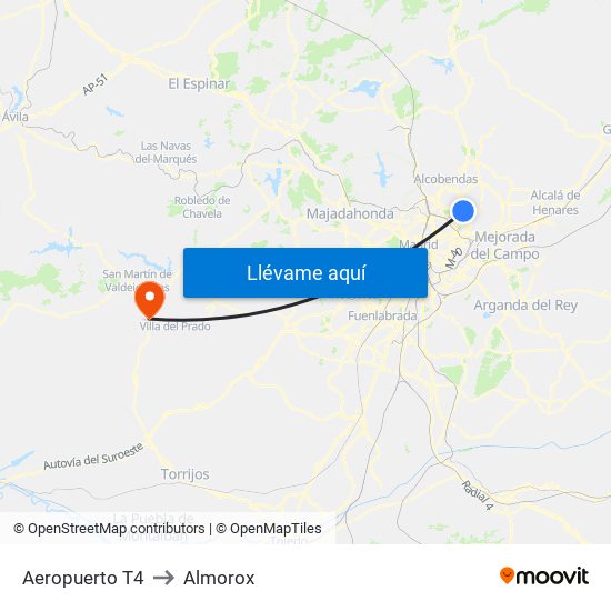 Aeropuerto T4 to Almorox map