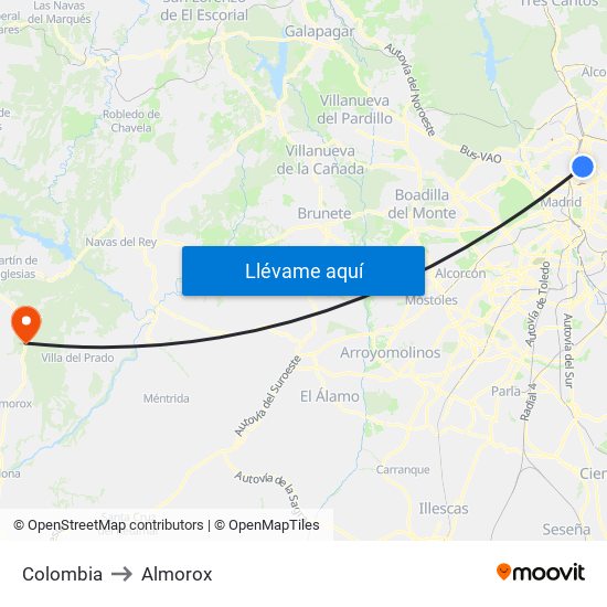 Colombia to Almorox map