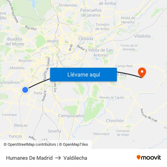 Humanes De Madrid to Valdilecha map