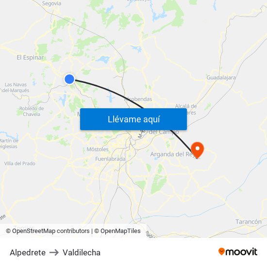 Alpedrete to Valdilecha map