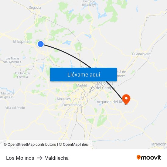 Los Molinos to Valdilecha map