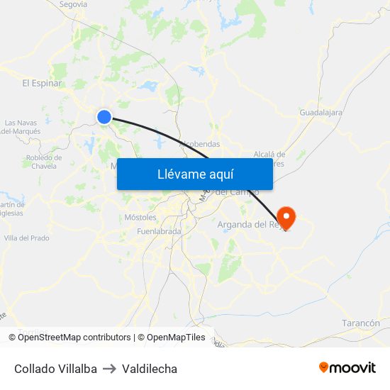 Collado Villalba to Valdilecha map