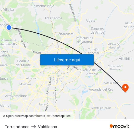 Torrelodones to Valdilecha map