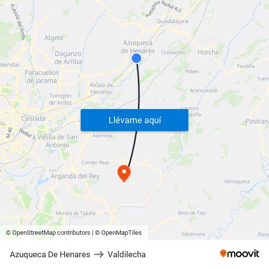 Azuqueca De Henares to Valdilecha map