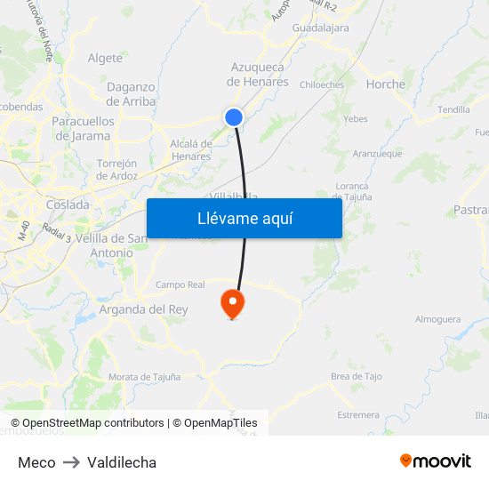 Meco to Valdilecha map