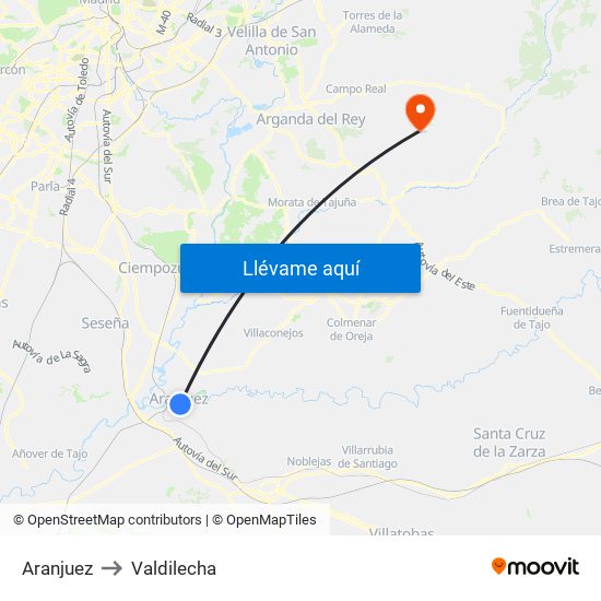 Aranjuez to Valdilecha map