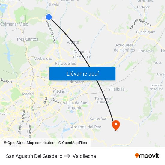 San Agustín Del Guadalix to Valdilecha map