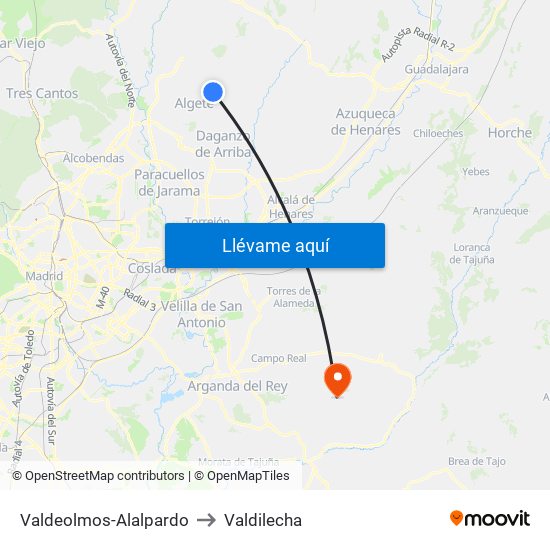 Valdeolmos-Alalpardo to Valdilecha map