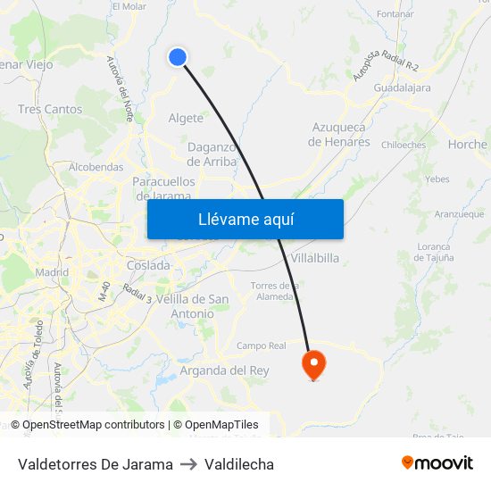 Valdetorres De Jarama to Valdilecha map