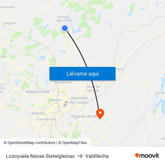 Lozoyuela-Navas-Sieteiglesias to Valdilecha map