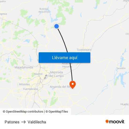Patones to Valdilecha map