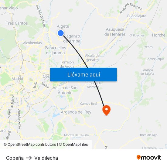 Cobeña to Valdilecha map
