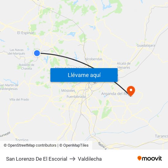 San Lorenzo De El Escorial to Valdilecha map