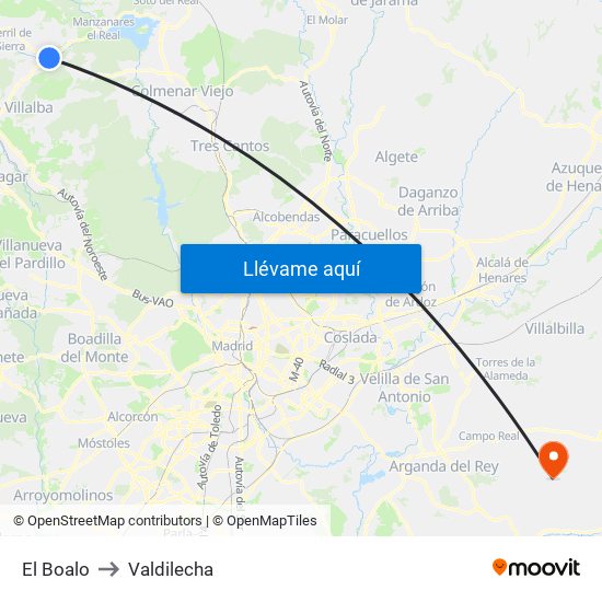 El Boalo to Valdilecha map