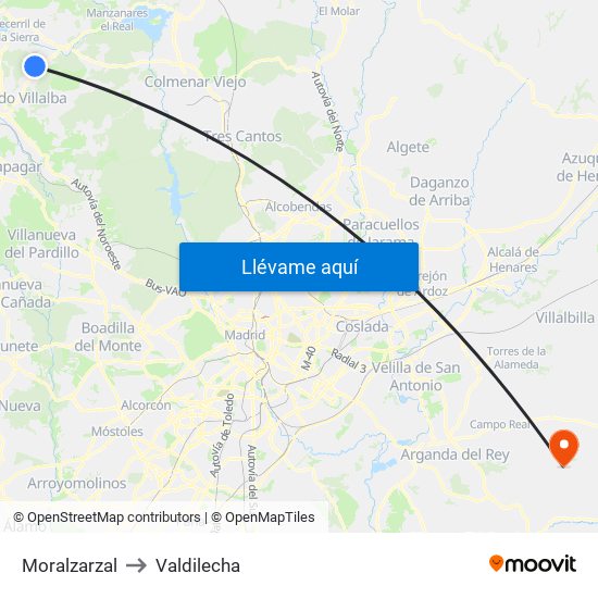 Moralzarzal to Valdilecha map