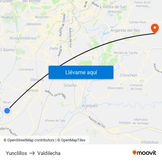 Yunclillos to Valdilecha map