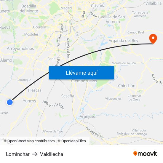 Lominchar to Valdilecha map