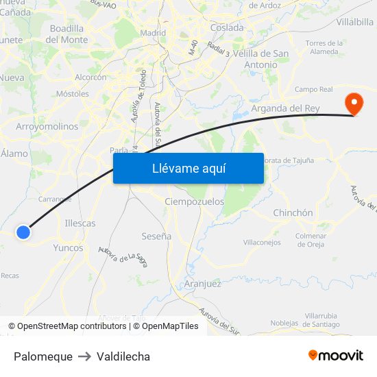 Palomeque to Valdilecha map