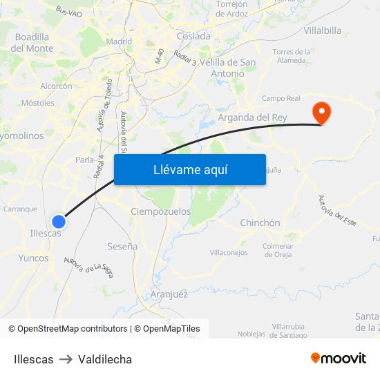 Illescas to Valdilecha map